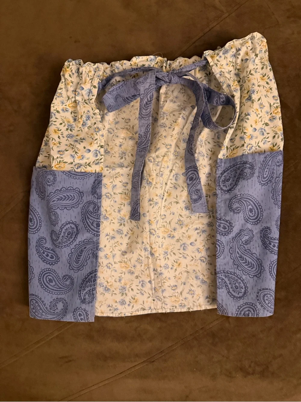 Handmade Yellow Floral & Blue Paisley Tiered apron- perfect bridal shower gift
